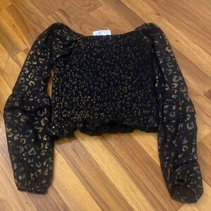 NWT Pink Jewel Girls Black and Gold Cheetah Print Long Sleeve Shirt Size XL